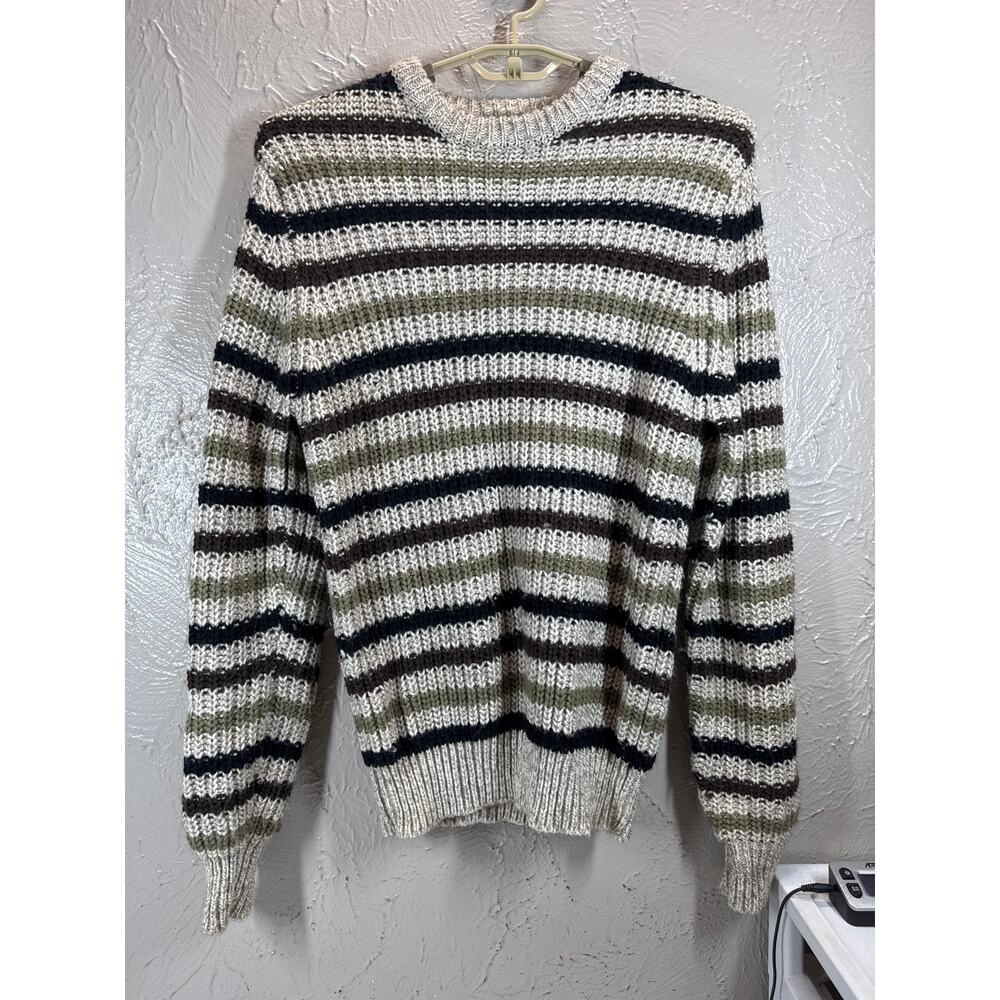Northwestern Knitting Company‎ Striped Crew Neck Wool Blend Knit Sweater Medium